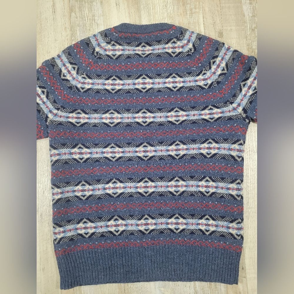 Lambs wool J.Crew Fair Isle Sweater w/m Blue Excellent E3670 Crewneck - Picture 8 of 9